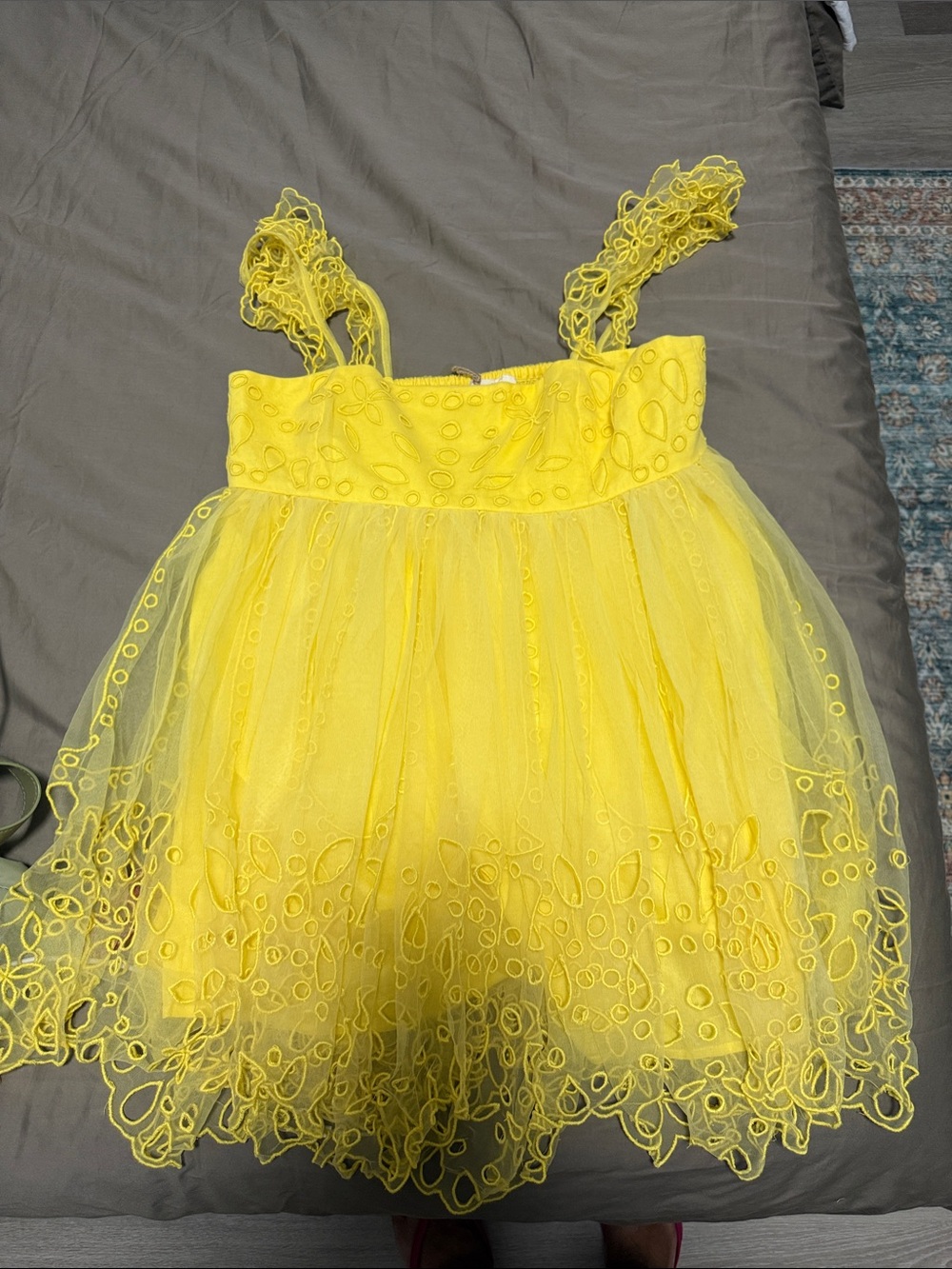 Anthropologie Yellow Mini Dress with Lace Overlay